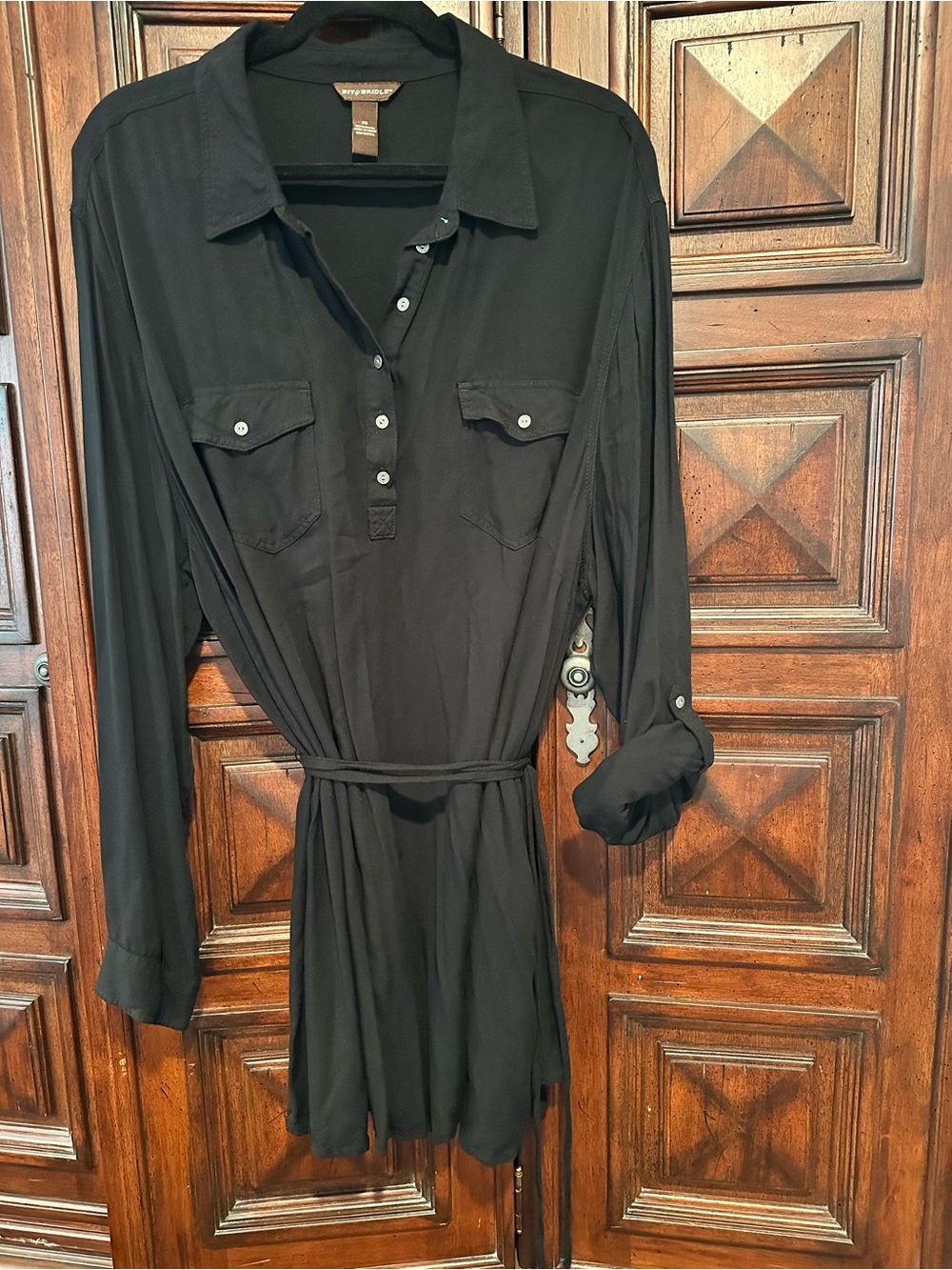 3X Bit & Bridle Black WESTERN Long-Sleeve Tie-Waist Shirt Style Dress ADJUSTABLE